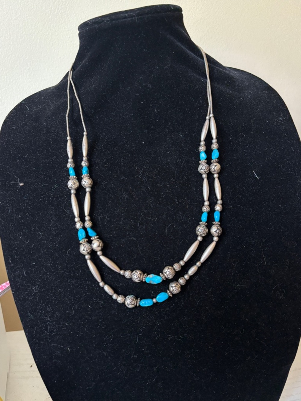 Silver-Tone Necklace with Turquoise Beads